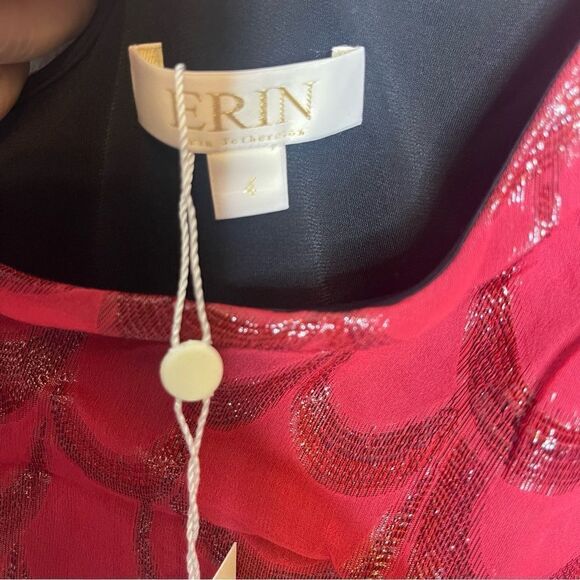 ERIN FETHERSTON Pink Overlay Black Lea Silk Metallic Party Dress  NEW Flawed - Picture 9 of 11